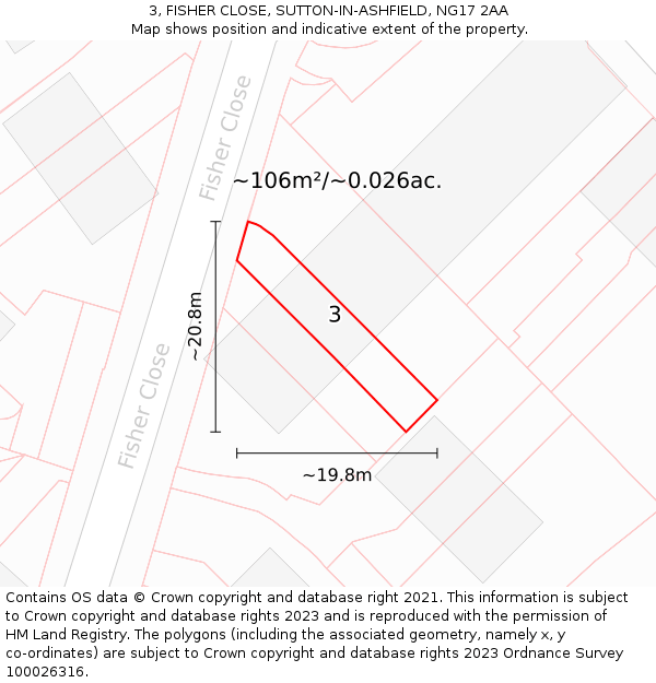 3, FISHER CLOSE, SUTTON-IN-ASHFIELD, NG17 2AA: Plot and title map