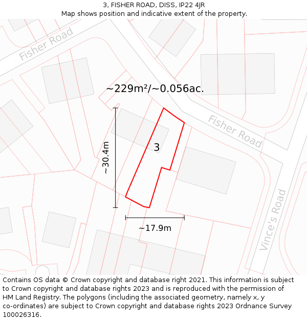 3, FISHER ROAD, DISS, IP22 4JR: Plot and title map