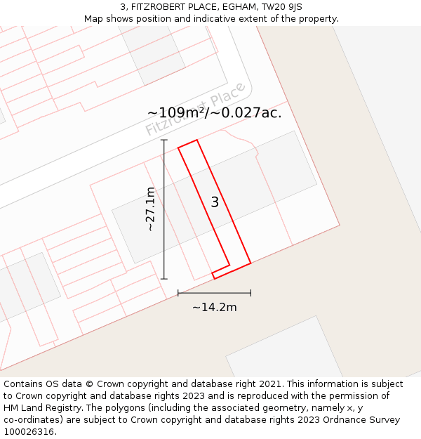 3, FITZROBERT PLACE, EGHAM, TW20 9JS: Plot and title map