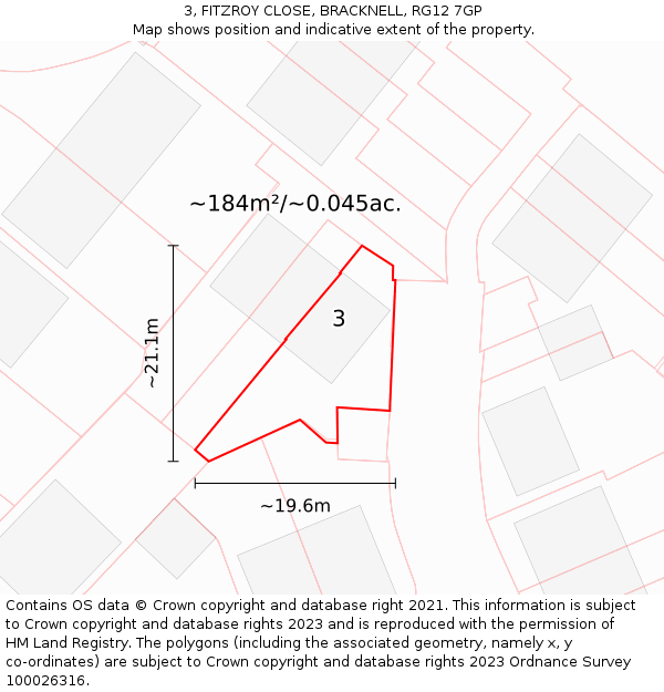 3, FITZROY CLOSE, BRACKNELL, RG12 7GP: Plot and title map