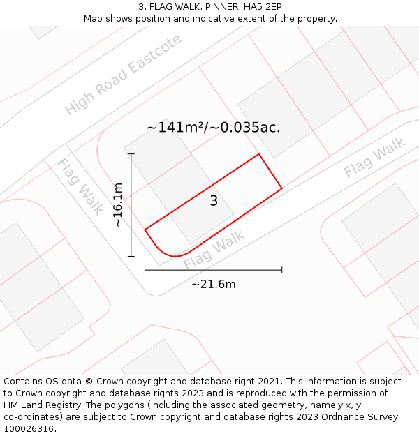 3, FLAG WALK, PINNER, HA5 2EP: Plot and title map