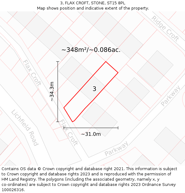 3, FLAX CROFT, STONE, ST15 8PL: Plot and title map