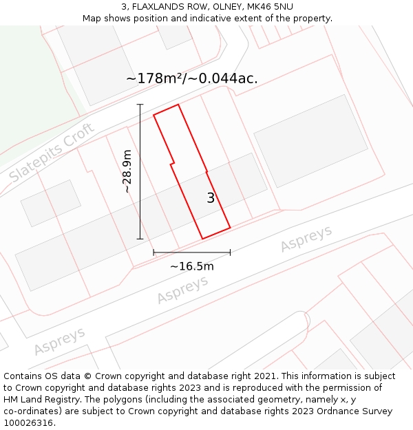 3, FLAXLANDS ROW, OLNEY, MK46 5NU: Plot and title map