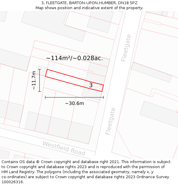3, FLEETGATE, BARTON-UPON-HUMBER, DN18 5PZ: Plot and title map