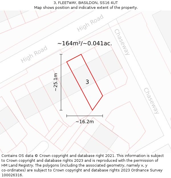 3, FLEETWAY, BASILDON, SS16 4UT: Plot and title map