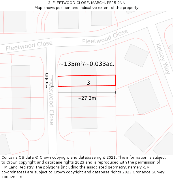 3, FLEETWOOD CLOSE, MARCH, PE15 9NN: Plot and title map