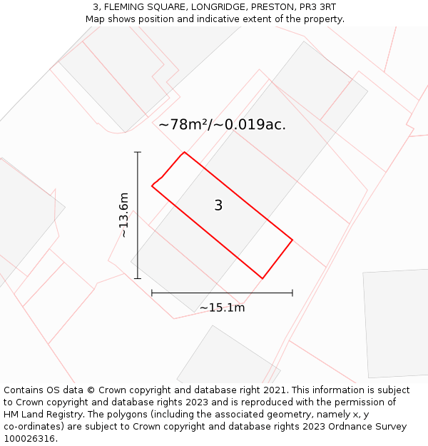 3, FLEMING SQUARE, LONGRIDGE, PRESTON, PR3 3RT: Plot and title map