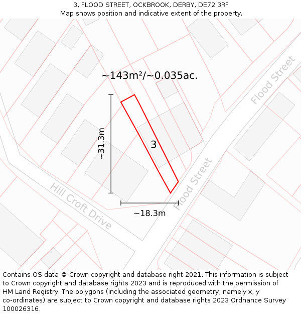 3, FLOOD STREET, OCKBROOK, DERBY, DE72 3RF: Plot and title map
