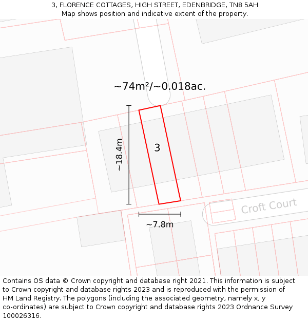 3, FLORENCE COTTAGES, HIGH STREET, EDENBRIDGE, TN8 5AH: Plot and title map