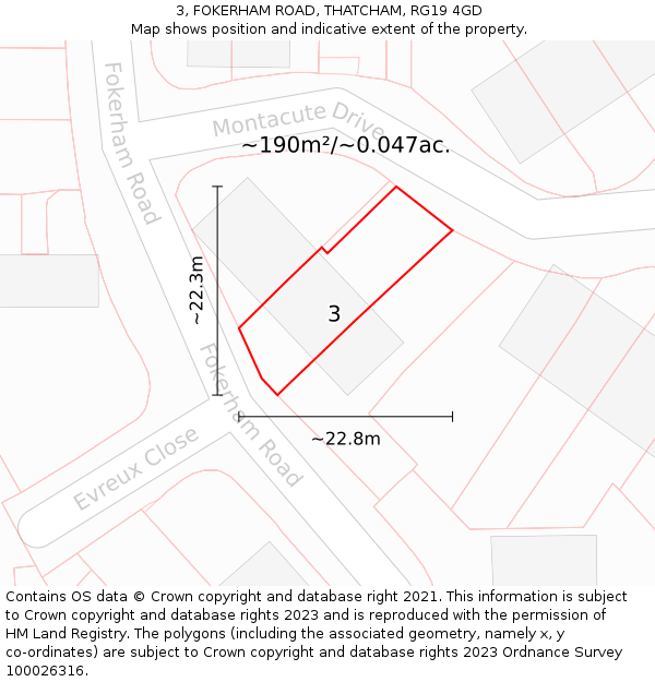 3, FOKERHAM ROAD, THATCHAM, RG19 4GD: Plot and title map