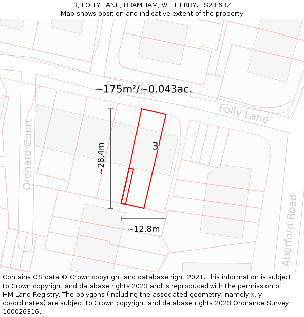 3, FOLLY LANE, BRAMHAM, WETHERBY, LS23 6RZ: Plot and title map