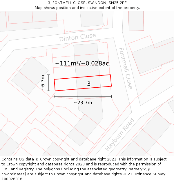 3, FONTMELL CLOSE, SWINDON, SN25 2PE: Plot and title map