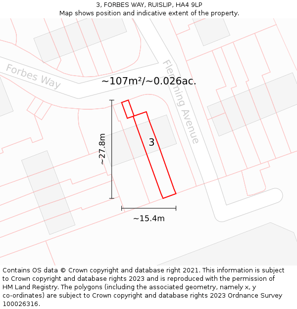 3, FORBES WAY, RUISLIP, HA4 9LP: Plot and title map