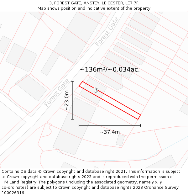 3, FOREST GATE, ANSTEY, LEICESTER, LE7 7FJ: Plot and title map