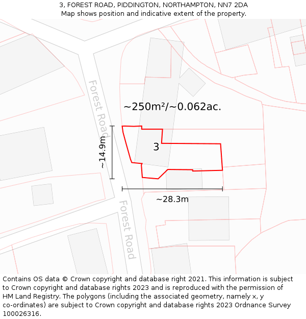 3, FOREST ROAD, PIDDINGTON, NORTHAMPTON, NN7 2DA: Plot and title map