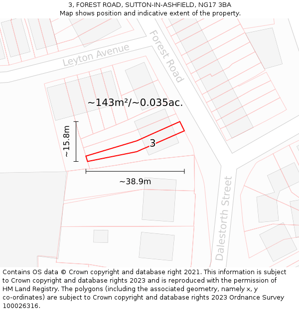 3, FOREST ROAD, SUTTON-IN-ASHFIELD, NG17 3BA: Plot and title map