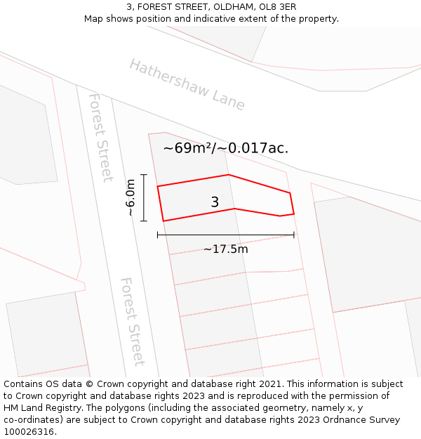 3, FOREST STREET, OLDHAM, OL8 3ER: Plot and title map