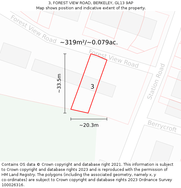 3, FOREST VIEW ROAD, BERKELEY, GL13 9AP: Plot and title map