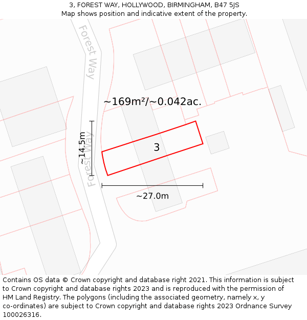 3, FOREST WAY, HOLLYWOOD, BIRMINGHAM, B47 5JS: Plot and title map