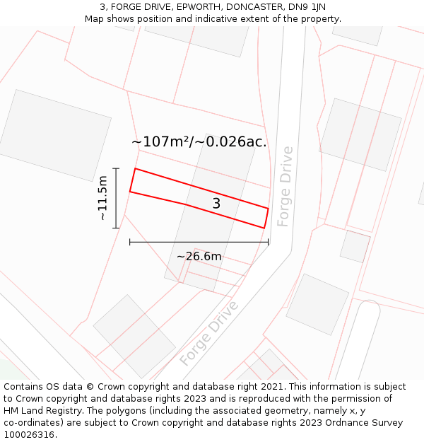 3, FORGE DRIVE, EPWORTH, DONCASTER, DN9 1JN: Plot and title map
