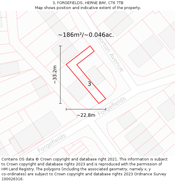 3, FORGEFIELDS, HERNE BAY, CT6 7TB: Plot and title map