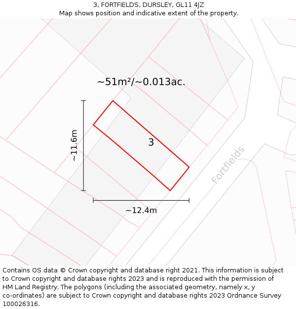 3, FORTFIELDS, DURSLEY, GL11 4JZ: Plot and title map