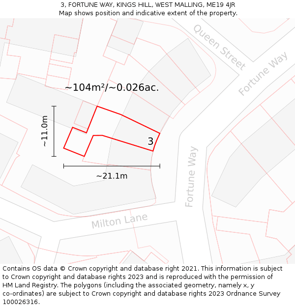 3, FORTUNE WAY, KINGS HILL, WEST MALLING, ME19 4JR: Plot and title map
