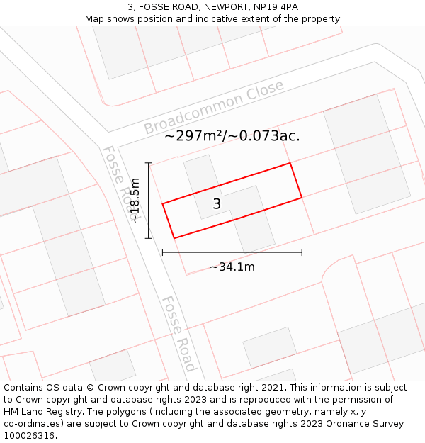 3, FOSSE ROAD, NEWPORT, NP19 4PA: Plot and title map