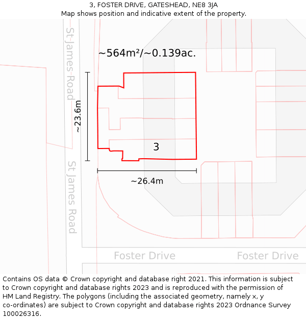 3, FOSTER DRIVE, GATESHEAD, NE8 3JA: Plot and title map