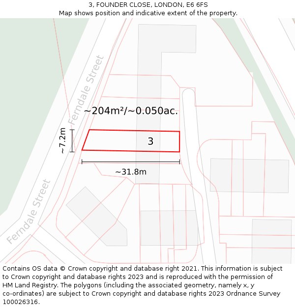 3, FOUNDER CLOSE, LONDON, E6 6FS: Plot and title map