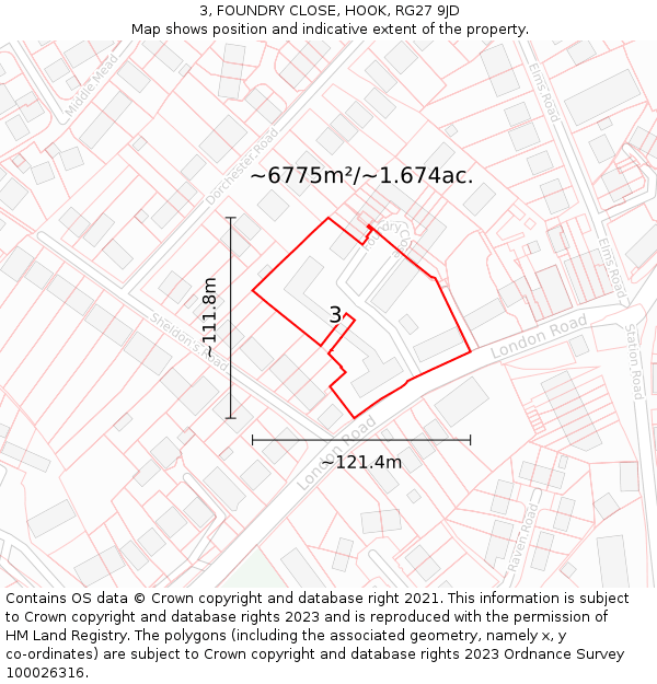 3, FOUNDRY CLOSE, HOOK, RG27 9JD: Plot and title map