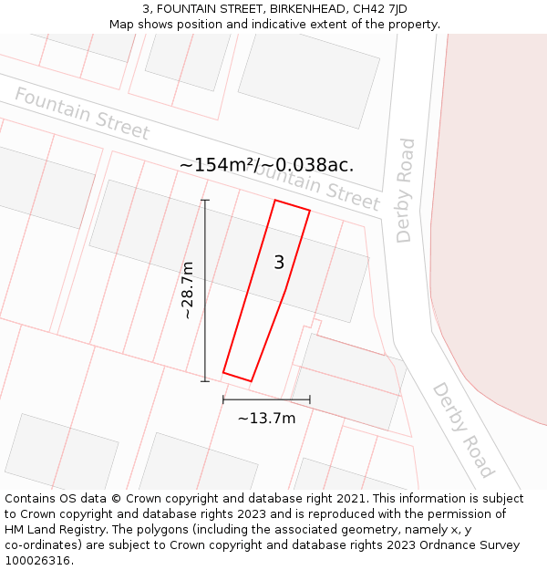 3, FOUNTAIN STREET, BIRKENHEAD, CH42 7JD: Plot and title map