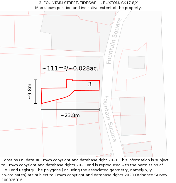 3, FOUNTAIN STREET, TIDESWELL, BUXTON, SK17 8JX: Plot and title map