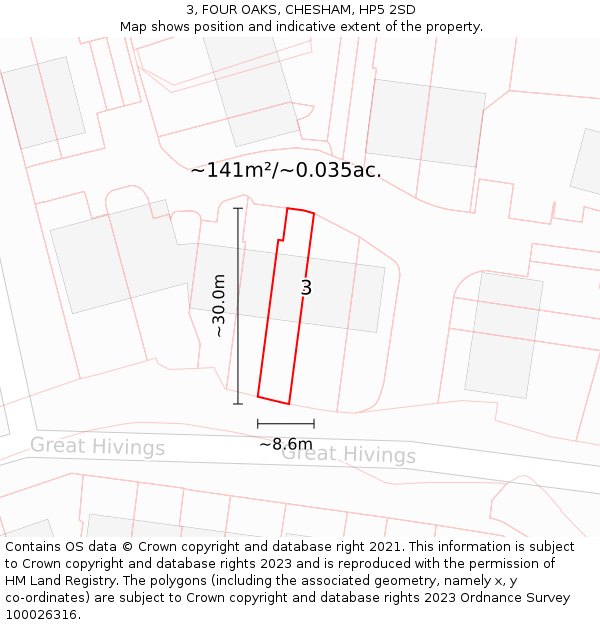 3, FOUR OAKS, CHESHAM, HP5 2SD: Plot and title map