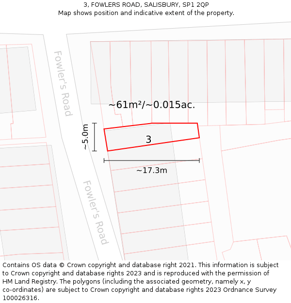 3, FOWLERS ROAD, SALISBURY, SP1 2QP: Plot and title map
