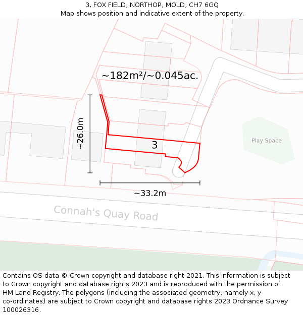 3, FOX FIELD, NORTHOP, MOLD, CH7 6GQ: Plot and title map