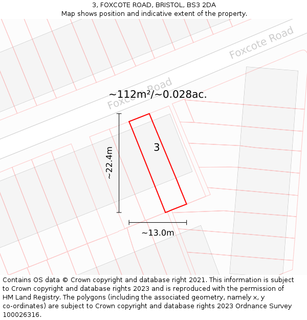 3, FOXCOTE ROAD, BRISTOL, BS3 2DA: Plot and title map
