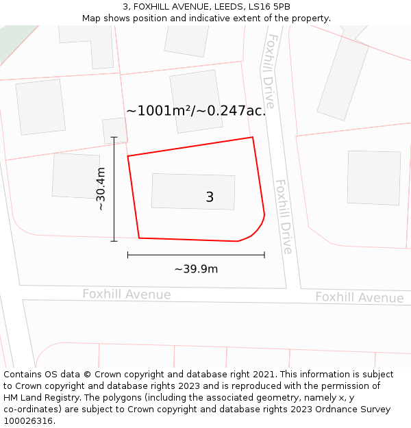 3, FOXHILL AVENUE, LEEDS, LS16 5PB: Plot and title map