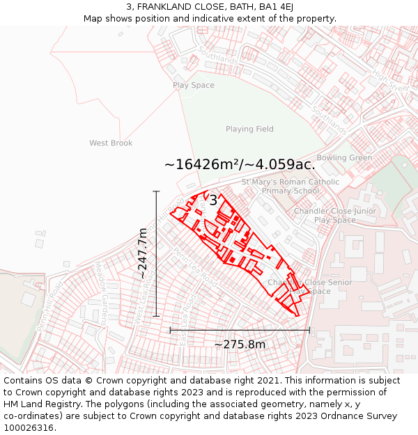 3, FRANKLAND CLOSE, BATH, BA1 4EJ: Plot and title map