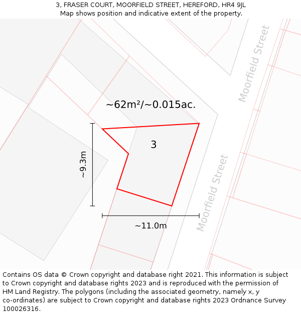 3, FRASER COURT, MOORFIELD STREET, HEREFORD, HR4 9JL: Plot and title map