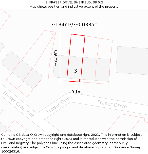3, FRASER DRIVE, SHEFFIELD, S8 0JG: Plot and title map