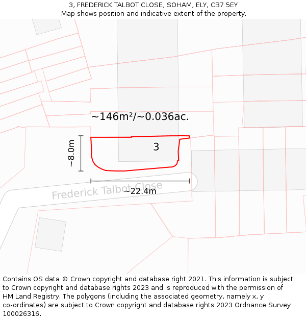 3, FREDERICK TALBOT CLOSE, SOHAM, ELY, CB7 5EY: Plot and title map