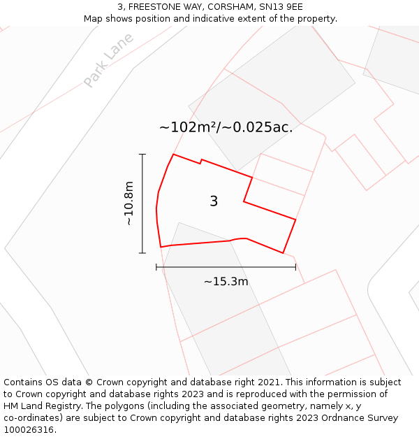 3, FREESTONE WAY, CORSHAM, SN13 9EE: Plot and title map