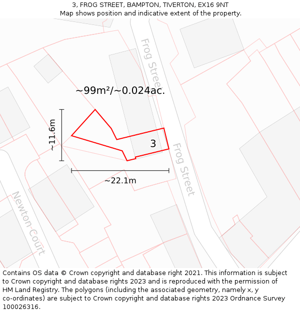 3, FROG STREET, BAMPTON, TIVERTON, EX16 9NT: Plot and title map
