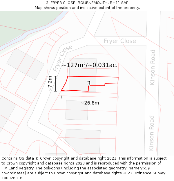 3, FRYER CLOSE, BOURNEMOUTH, BH11 8AP: Plot and title map