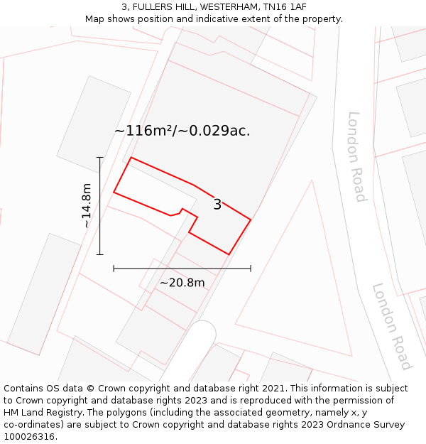 3, FULLERS HILL, WESTERHAM, TN16 1AF: Plot and title map