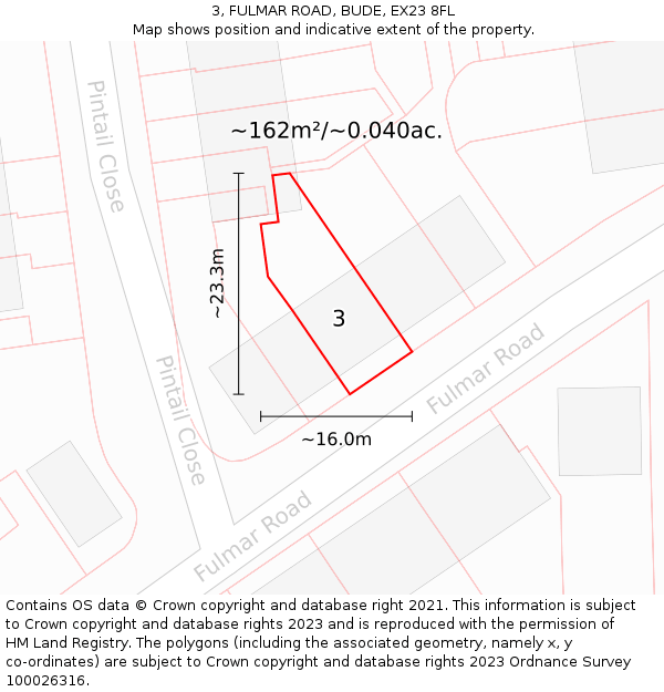 3, FULMAR ROAD, BUDE, EX23 8FL: Plot and title map