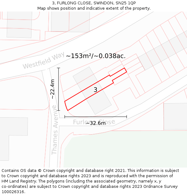 3, FURLONG CLOSE, SWINDON, SN25 1QP: Plot and title map