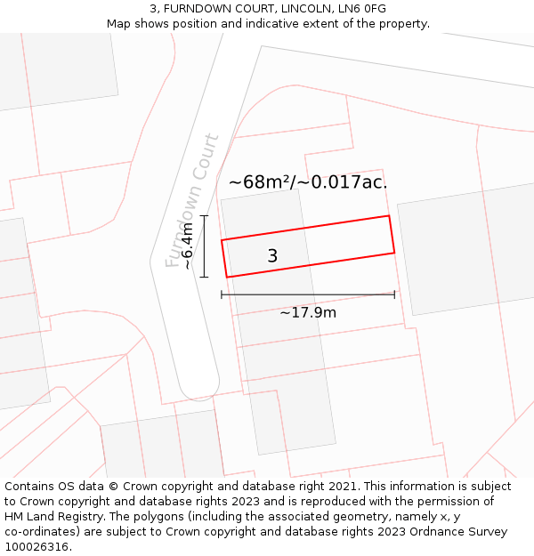 3, FURNDOWN COURT, LINCOLN, LN6 0FG: Plot and title map