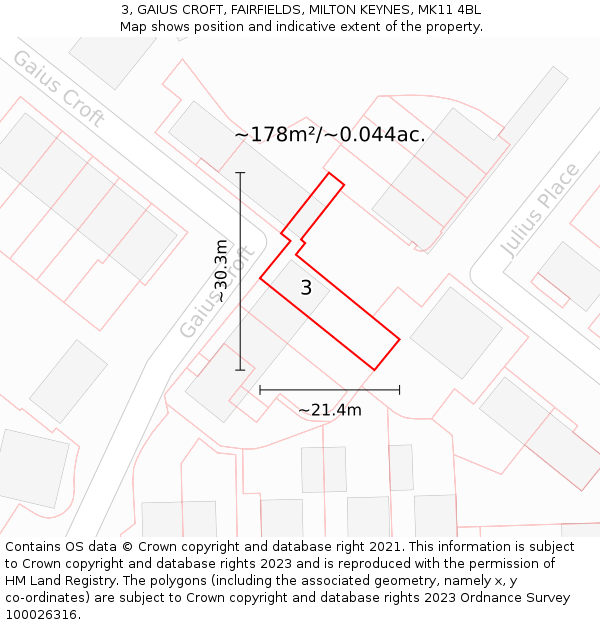 3, GAIUS CROFT, FAIRFIELDS, MILTON KEYNES, MK11 4BL: Plot and title map